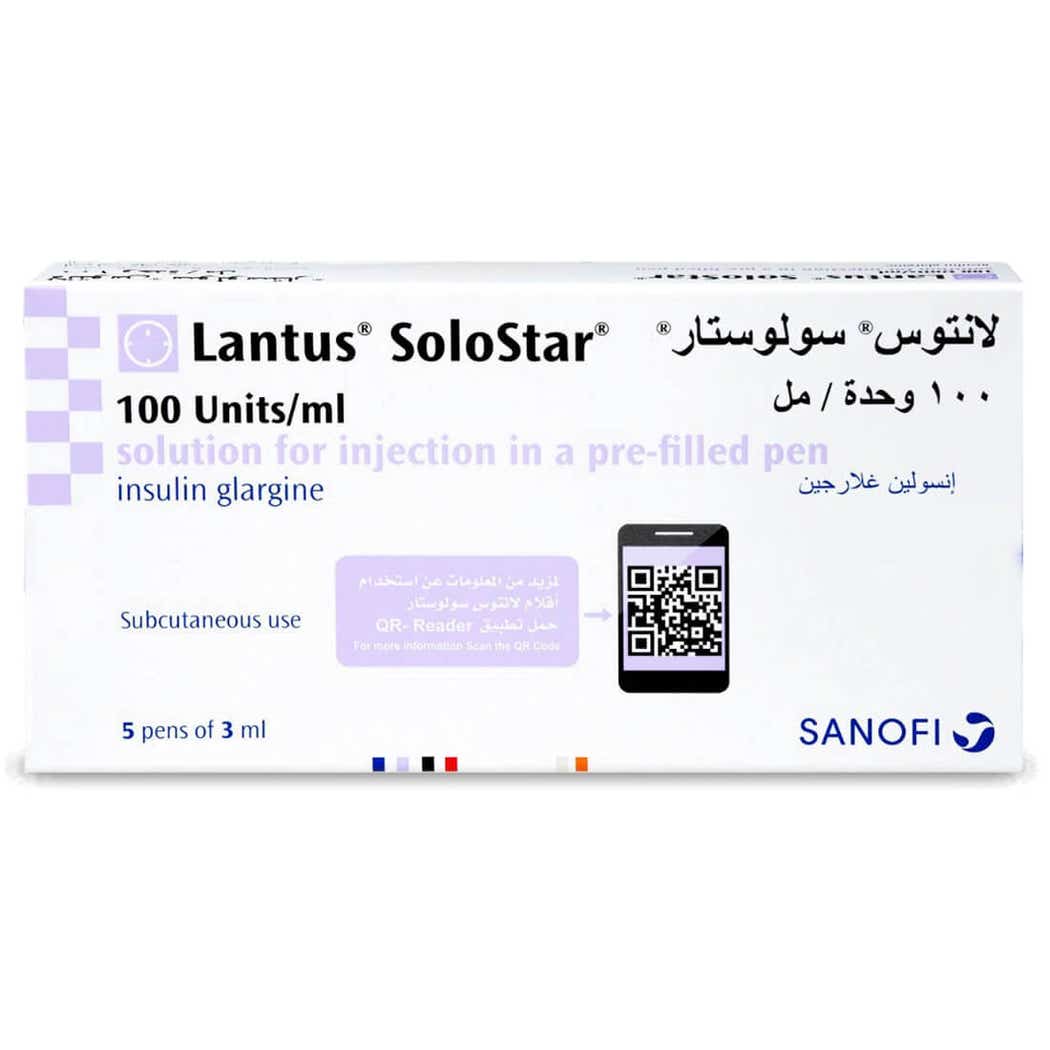 Lantus 100 IU/mL Insulin Glargine SoloStar Pens 3 mL Pack of 5 (Refrigerated)