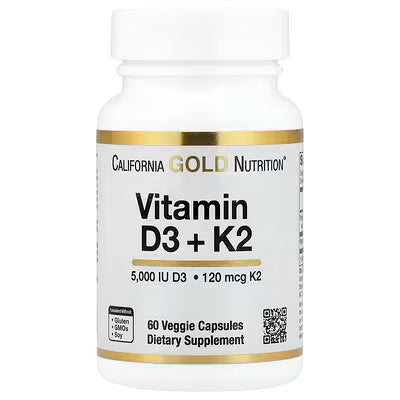 California Gold Nutrition Vitamin D3 + K2 as MK-7 60 Capsules