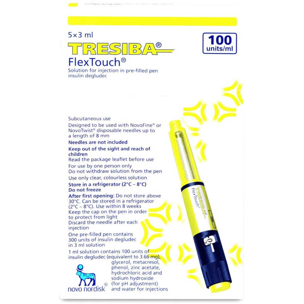 Tresiba 100 IU/mL Insulin Degludec FlexTouch Pens 3 mL Pack of 5 (Refrigerated)